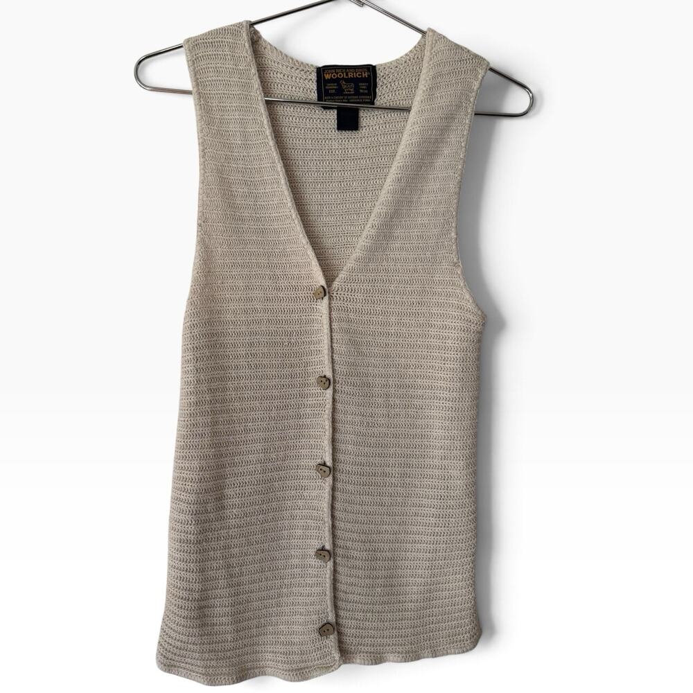 Woolrich Cream Knit Button Front Sweater Vest Women’s Size Small